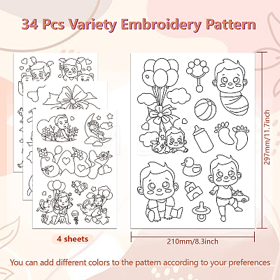 4 Sheets 11.6x8.2 Inch Stick and Stitch Embroidery Patterns DIY-WH0455-192-1