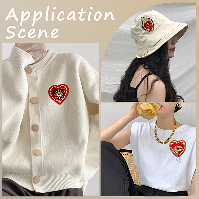 3Pcs 3 Styles Heart with Eye Polyester Sew on Patches DIY-GF0013-24-1