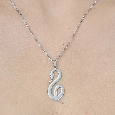 201 Stainless Steel Hollow Snake Pendant Necklace NJEW-OY001-93-1