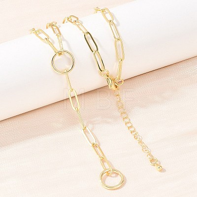 Brass Paperclip Chain Y Lariat Necklaces NJEW-H087-06G-G-1