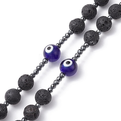 Natural Lava Rock & Synthetic Hematite Rosary Bead Necklaces NJEW-JN04460-1