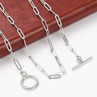 Non-Tarnish Unisex 304 Stainless Steel Paperclip Chain Necklaces X-NJEW-H215-04P-1