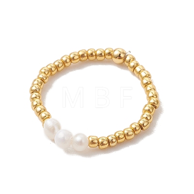 Natural Cultured Freshwater Pearl and Glass Seed Beads Finger Rings RJEW-JR01014-1