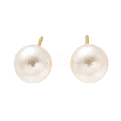 Brass ABS Imitation Pearl Stud Earrings EJEW-B132-01B-G-1