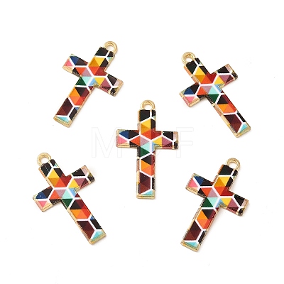 Rack Plating Golden Tone Alloy Mosaic Style Pendants ENAM-G213-01G-05-1