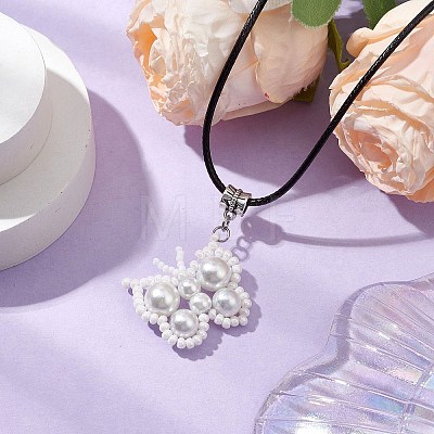 Butterfly Glass Seed Beads Pendant Necklaces NJEW-MZ00055-1