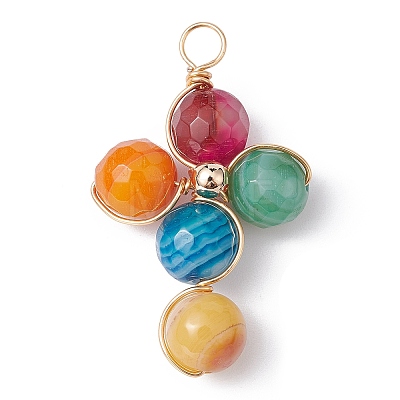 Natural Agate Dyed Faceted Round Pendants PALLOY-JF02232-1