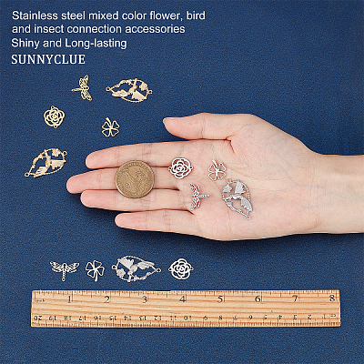 16Pcs 4 Style 201 Stainless Steel Filigree Joiners Links STAS-SC0002-51-1