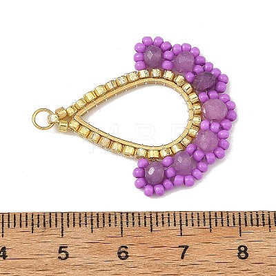 Dyed Natural Malaysia Jade & Glass Seed Beaded Pendants PALLOY-MZ01430-01-1