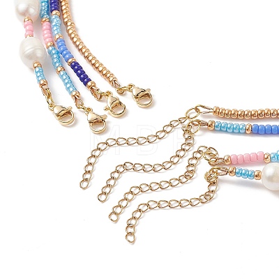 4Pcs 4 Style Natural Pearl & Glass Seed Beaded Necklaces Set NJEW-JN04080-1