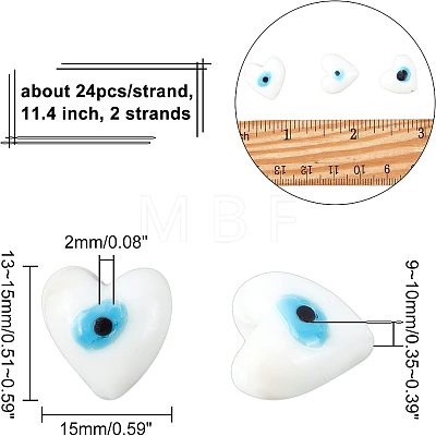  2 Strands Heart Evil Eye Lampwork Beads Strands LAMP-NB0001-51B-1