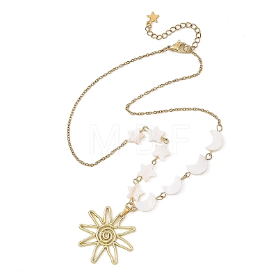 Alloy Sun Pendant 304 Stainless Steel Cable Chain Necklaces for Women NJEW-JN06696-1