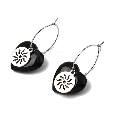 Natural Obsidian & 304 Stainless Steel Hoop Earrings for Women EJEW-G475-01P-04-1