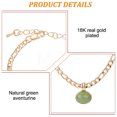 ANATTASOUL 18K Real Gold Plated Natural Green Aventurine Oval Pendant Necklaces & Stud Earrings & Link Bracelet SJEW-AN0001-51-1