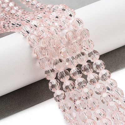 Misty Rose Color Faceted(32 Facets) Round Glass Beads Strands X-EGLA-J042-6mm-19-1