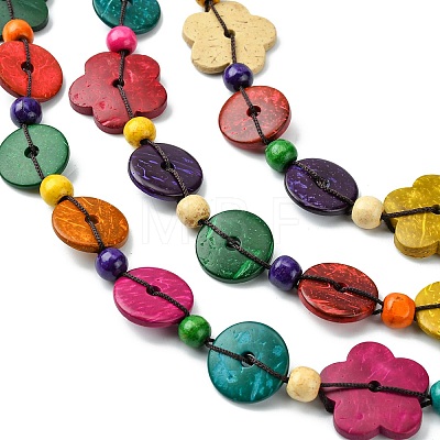 Dyed Natural Coconut Flower Beaded 3 Layer Necklaces NJEW-A007-02D-1