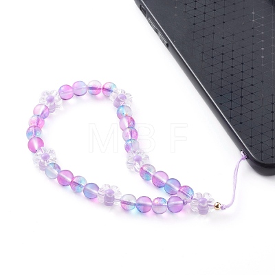 Frosted Round Spray Painted Glass Beaded Mobile Straps HJEW-JM00467-01-1