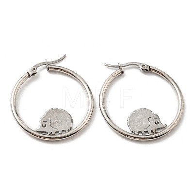 304 Stainless Steel Hedgehog Beaded Hoop Earrings EJEW-F320-02P-1