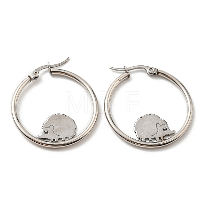 Non-Tarnish 304 Stainless Steel Hedgehog Beaded Hoop Earrings EJEW-F320-02P-1