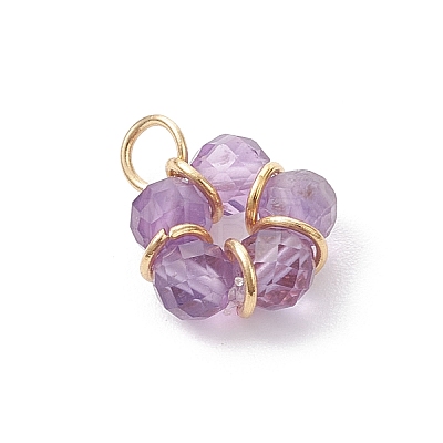 7Pcs 7 Styles Natural Red Jasper & Amethyst & Tiger Eye & Rose Quartz & Apatite & Flower Amazonite & Green Aventurine Faceted Round Beaded Flower Charms PALLOY-JF04727-1