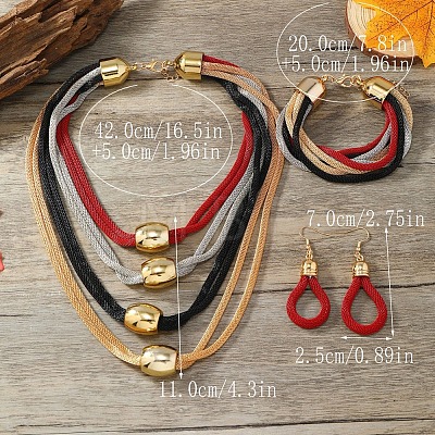 Alloy Barrel Beaded Multilayer Necklaces & Dangle Earring & Multilayer Bracelets Sets FS-WGE8EEA-01-1