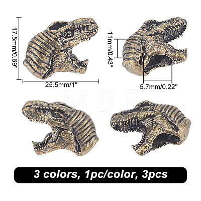  3Pcs 3 Colors Dinosaur Head Shaped Brass Beads KK-NB0002-95-1