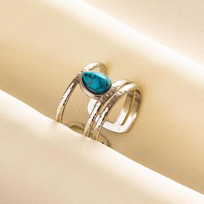 Teardrop Synthetic Turquoise Finger Rings QT3031-1-1