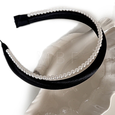 Retro Cloth with Plastic Imitation Pearl Hair Bands PW-WGA0327-07-1