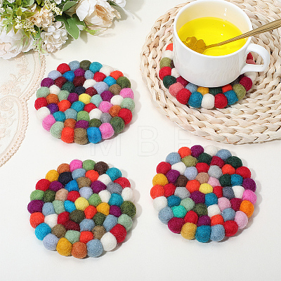 Round Wool Felt Ball Coasters AJEW-WH20020-151A-1