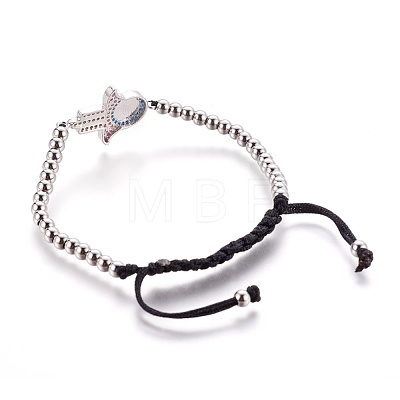 Adjustable 304 Stainless Steel Braided Beaded Bracelets BJEW-L655-012-1