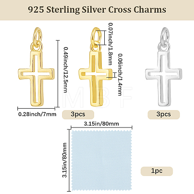 6Pcs 2 Colors 925 Sterling Silver Cross Charms STER-BBC0009-97-1