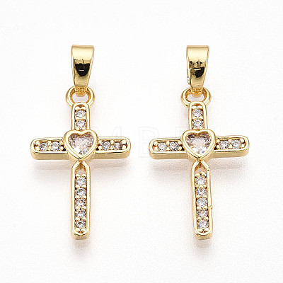 Brass Micro Pave Cubic Zirconia Pendants KK-T070-77G-1