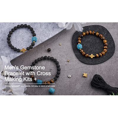 DIY Men's Gemstone Bracelet with Cross Making Kits DIY-CF0001-21-1