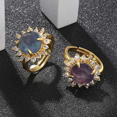 Sunflower Natural & Synthetic Gemstone Finger Rings RJEW-B113-03G-1