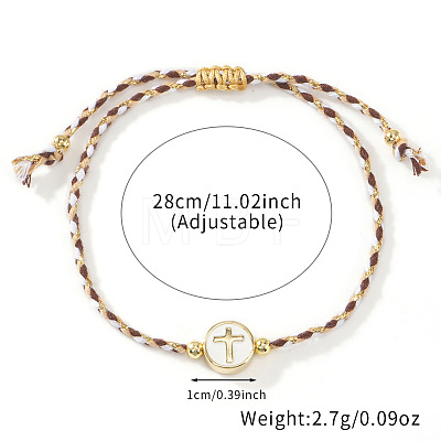 Handmade Flat Round with Cross Brass Resin Beaded Adjustable Bracelets RY0918-6-1