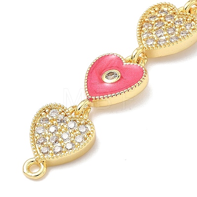 Brass Micro Pave Clear Cubic Zirconia 7 Heart Links Connector Charms KK-H539-14G-02-1