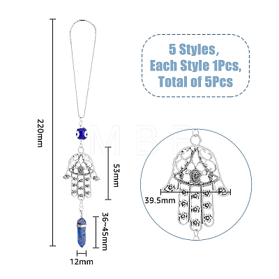 1 Set Hamsa Hand & Evil Eye Hanging Ornament with Bullet Gemstone Charm PALLOY-FH0007-43A-1