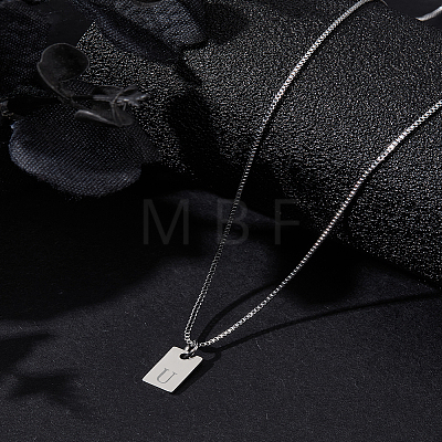 1Pc Stainless Steel Letter Rectangle Pendant Necklaces NJEW-LP0001-34U-P-1