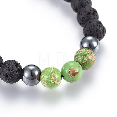 Natural Lava Rock and Non-Magnetic Synthetic Hematite Beads Braided Bead Bracelets BJEW-JB03975-04-1