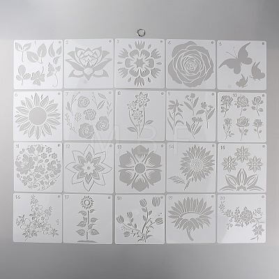 20Pcs 20 Styles Square PET Plastic Drawing Painting Stencils Templates. with 1Pc Binder Ring DIY-WH0430-363-1