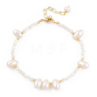 Natural White Shell & Pearl Beaded Bracelet for Women BJEW-T021-01G-1