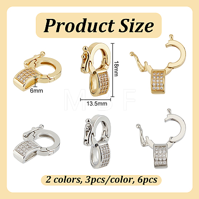 Olycraft 6Pcs 2 Colors Brass Micro Pave Clear Cubic Zirconia Twister Clasps KK-OC0001-47-1