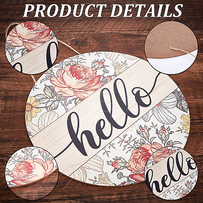 Wood Hanging Hello Sign AJEW-WH0283-81-1