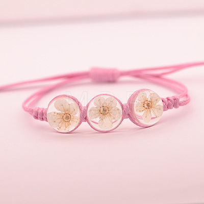 Transparent Glass Dried Flower Flat Round Beads Braided Bead Bracelets FS-WG4C602-01-1