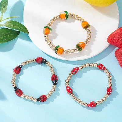 3Pcs Lampwork & Non-magnetic Synthetic Hematite Beaded Stretch Bracelets for Women BJEW-JB12943-1