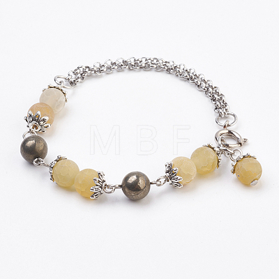 Natural Gemstone Link & Charm Bracelets BJEW-JB03674-1