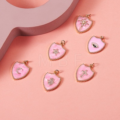 6Pcs 6 Styles Real 18K Gold Plated Brass Micro Pave Clear Cubic Zirconia Enamel Pendants ZIRC-SZ0001-36A-1