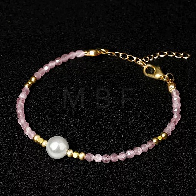 Handmade White Round Shell Pearl and Faceted Round Glass Beaded Bracelets for Women YN0122-2-1