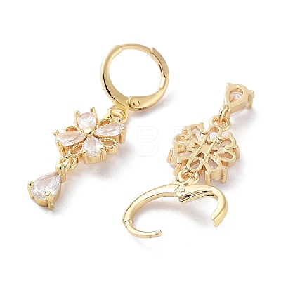 Flower Rack Plating Golden Brass Dangle Leverback Earrings EJEW-A030-03G-02-1