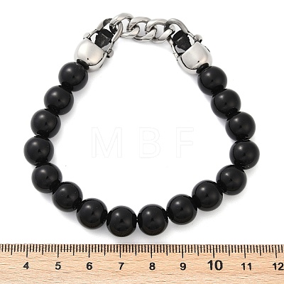 Punk Style Skull 304 Stainless Steel Glass Beads Bracelets for Women Men BJEW-D304-04AS-01-1